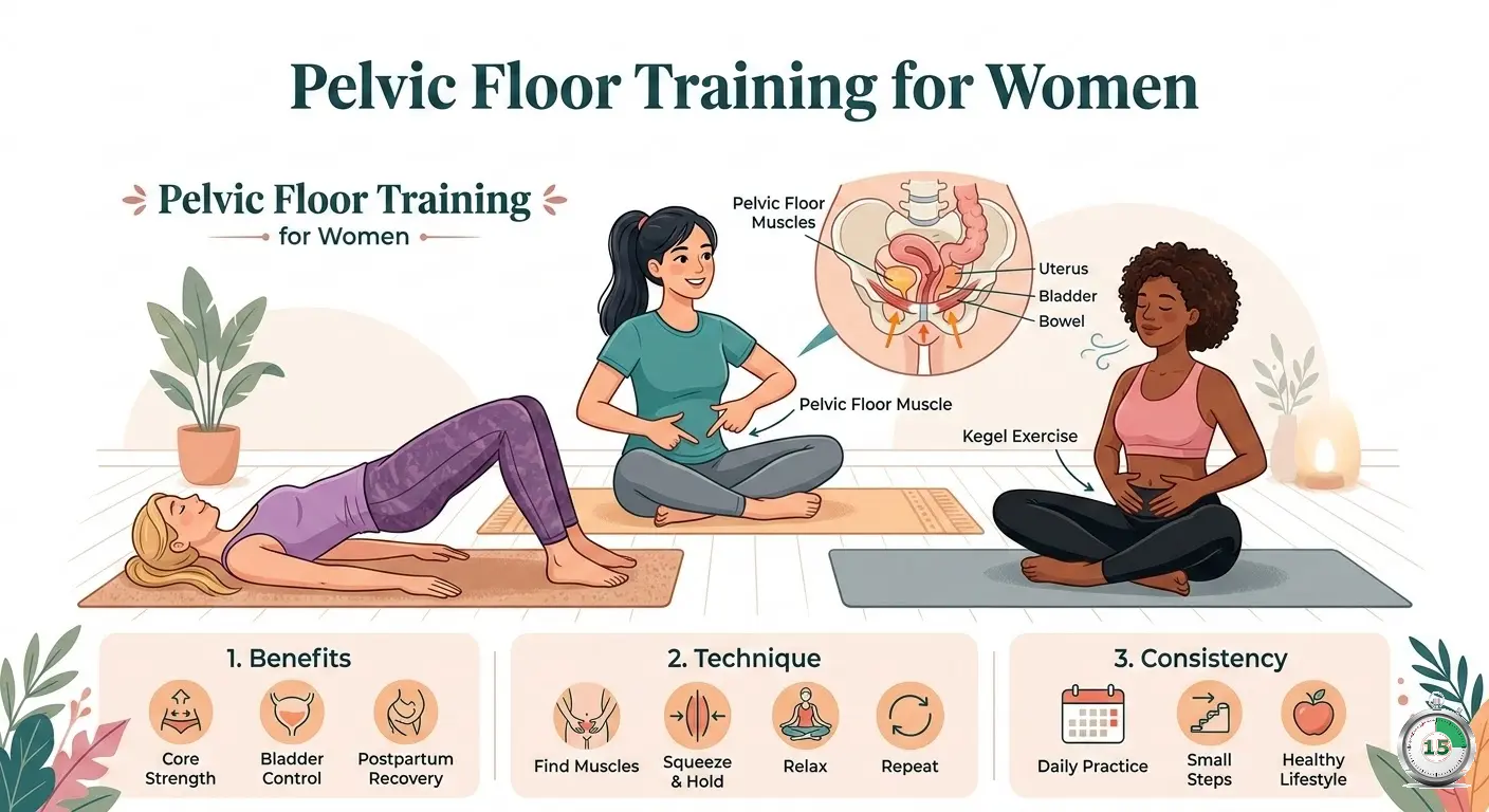 Woman practicing pelvic floor exercises at home